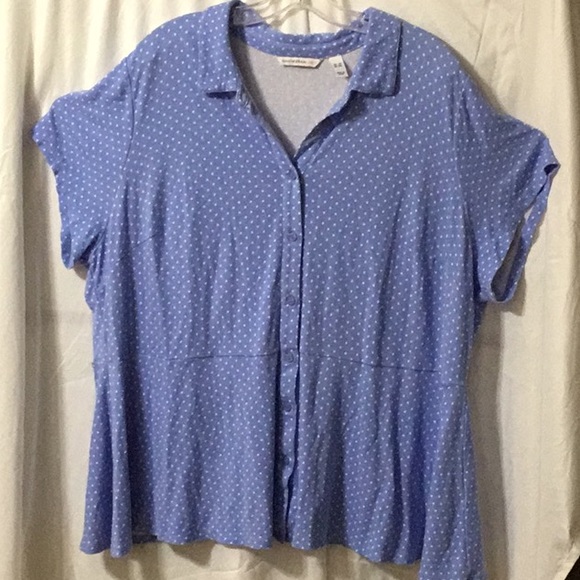 ISAACMIZRAHILIVE Tops - ISAACMIZRAHILIVE! Collared Button-Down Blue White Polka Dot Top